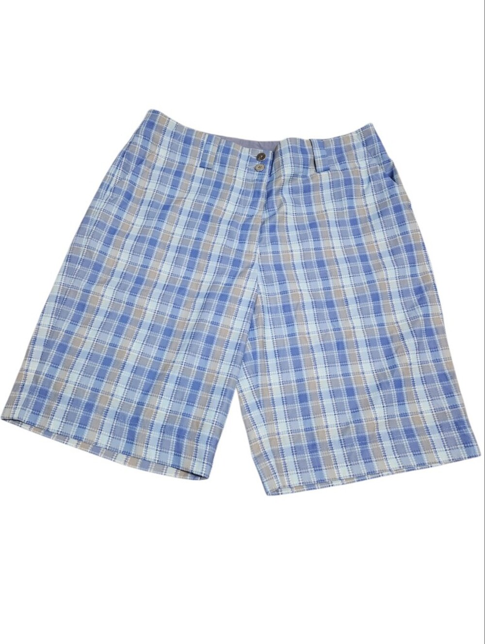 Nike Golf Womens Light Blue Plaid Flat-Front Preppy Bermuda Short